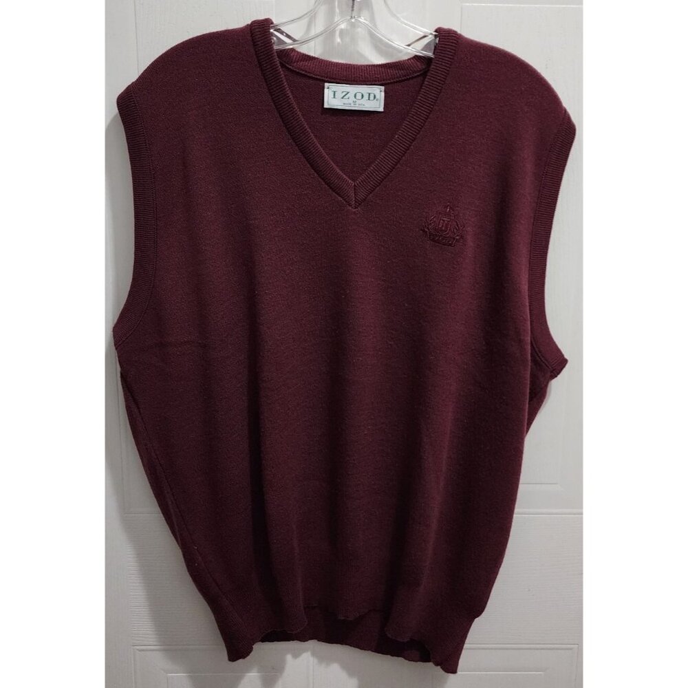 Vtg Izod Mens V-Neck Pullover Sleeveless Sweater Vest Golf Red Maroon USA Sz M